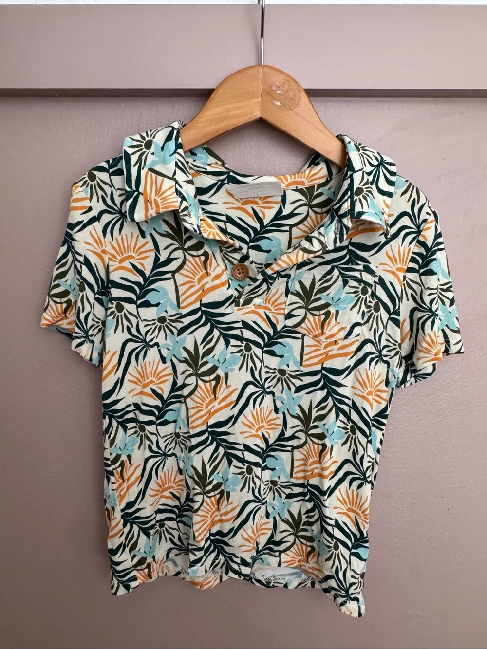 Posh Peanut x Loft bamboo Tropical Print Short-Sleeve Collared Top